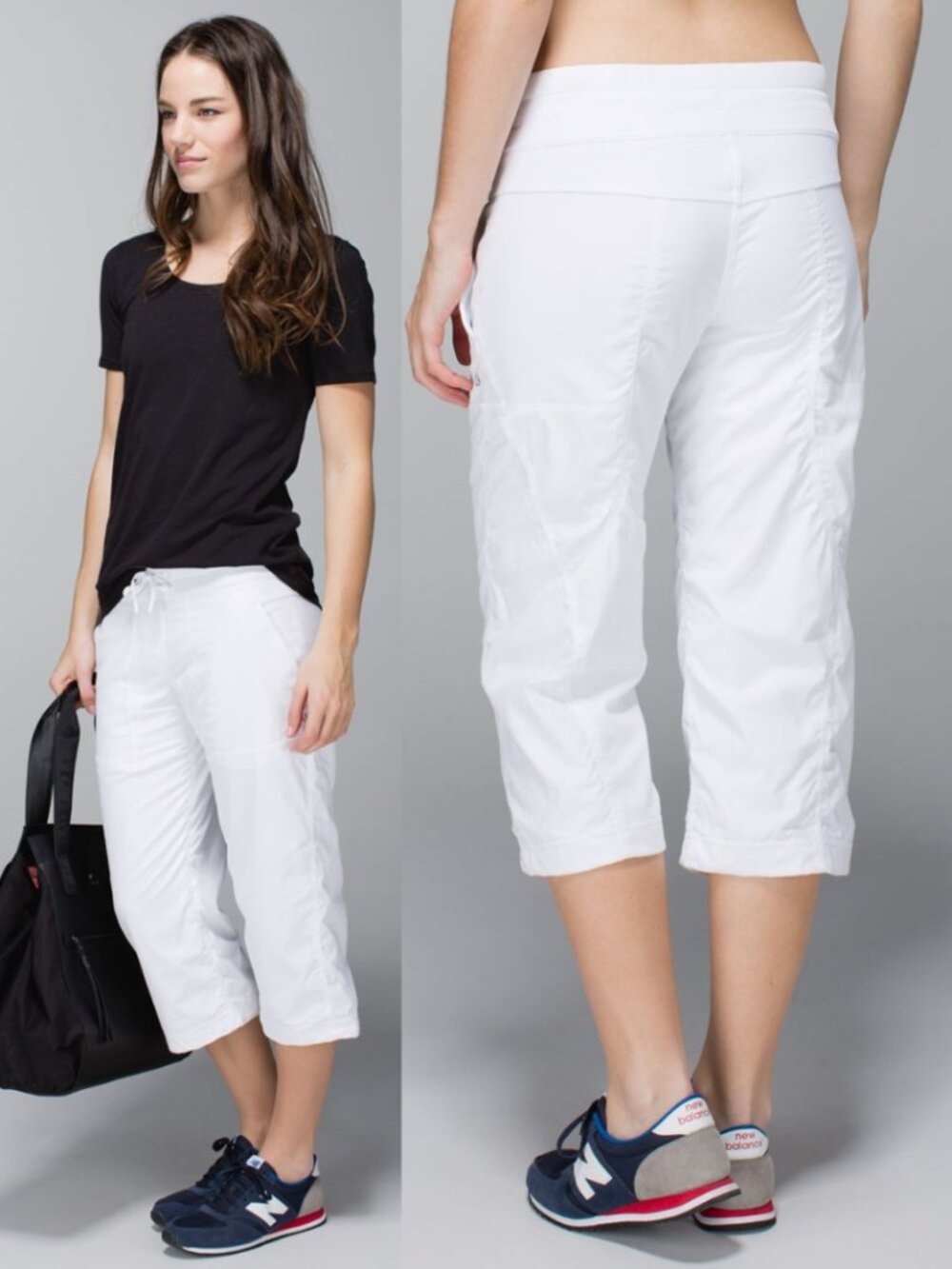 Lululemon White Mid Rise Lined Studio Crop w/ Cinchable Hems
